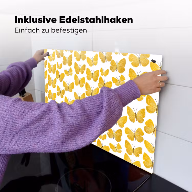 Vlinders - Botanisch - Illustratie - Geel - Wit Inductie beschemer met haakjes klein 777 -ky-ophangen-de