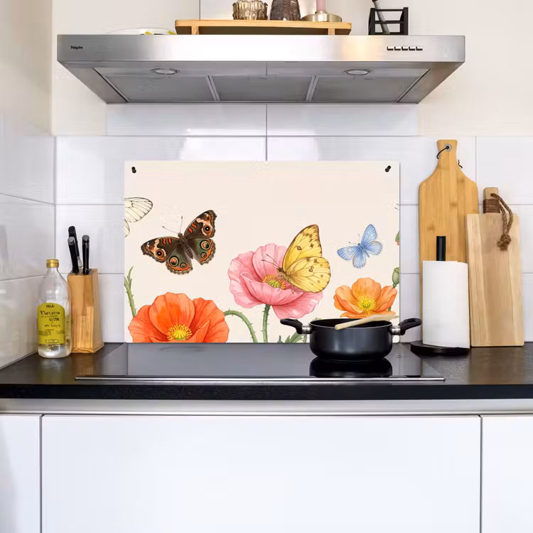 Vlinders - Klaprozen - Illustratie - Kleurrijk Inductie beschemer met haakjes klein -sfeer2