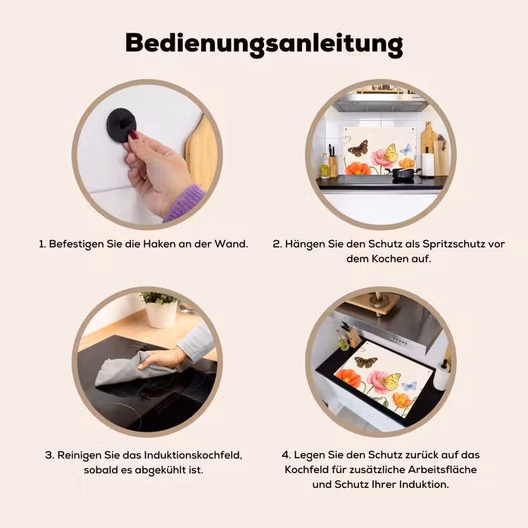 Vlinders - Klaprozen - Illustratie - Kleurrijk Inductie beschemer met haakjes klein -ky-gebruik-de