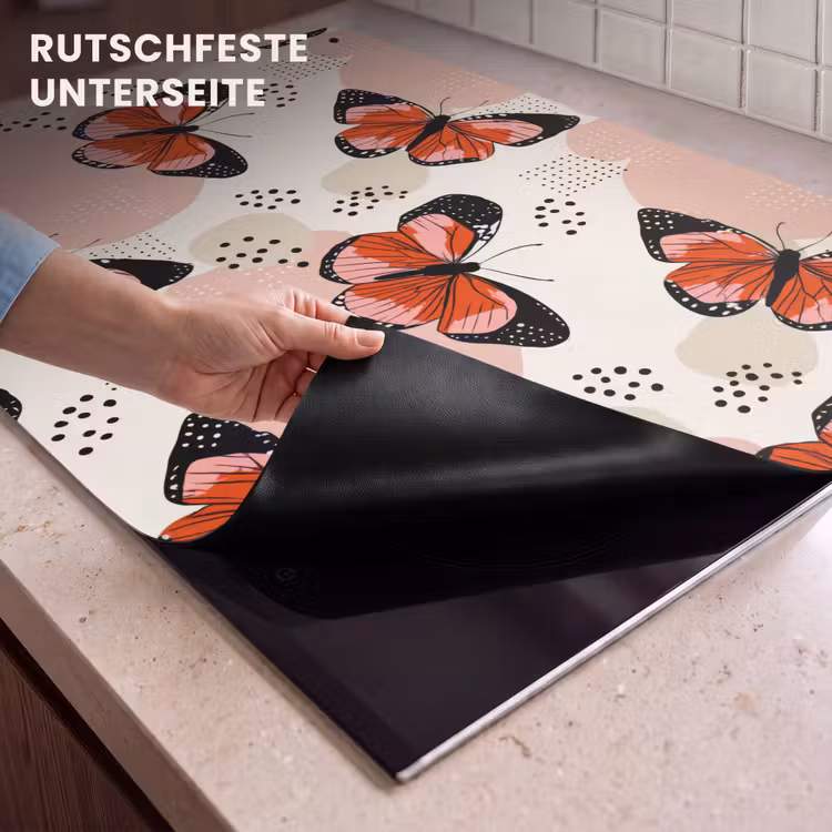 2-in-1 Herdabdeckplatte & Spritzschutz - Schmetterlinge - Retro - Farbenfroh - Vlinders - Retro - Kleurrijk Inductie beschemer met haakjes klein 777