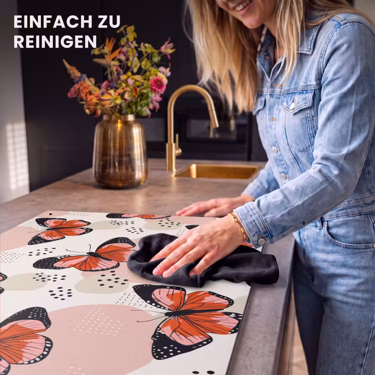 2-in-1 Herdabdeckplatte & Spritzschutz - Schmetterlinge - Retro - Farbenfroh - Vlinders - Retro - Kleurrijk Inductie beschemer met haakjes klein 777