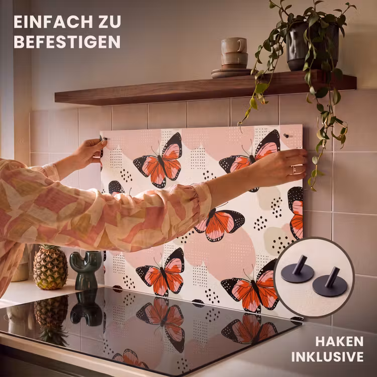 2-in-1 Herdabdeckplatte & Spritzschutz - Schmetterlinge - Retro - Farbenfroh - Vlinders - Retro - Kleurrijk Inductie beschemer met haakjes klein 777