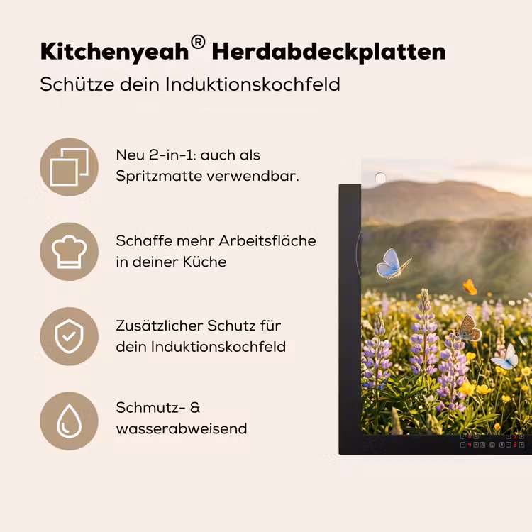 Vlinders - Waterval - Bloemenveld Inductie beschemer met haakjes klein -ky-usp-de