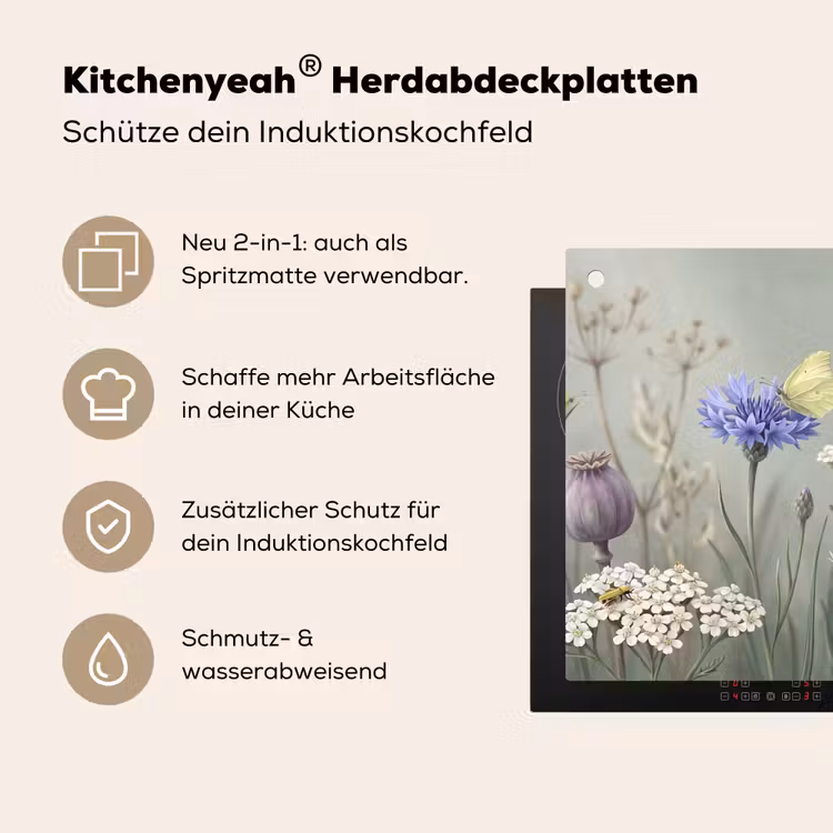Vlinders - Wildbloemen - Illustratie - Kleurrijk Inductie beschemer met haakjes klein -ky-usp-de