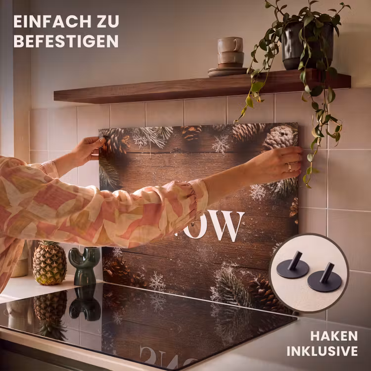 2-in-1 Herdabdeckplatte & Spritzschutz - Schnee - Holzoptik - Zitat - Let it snow — 7