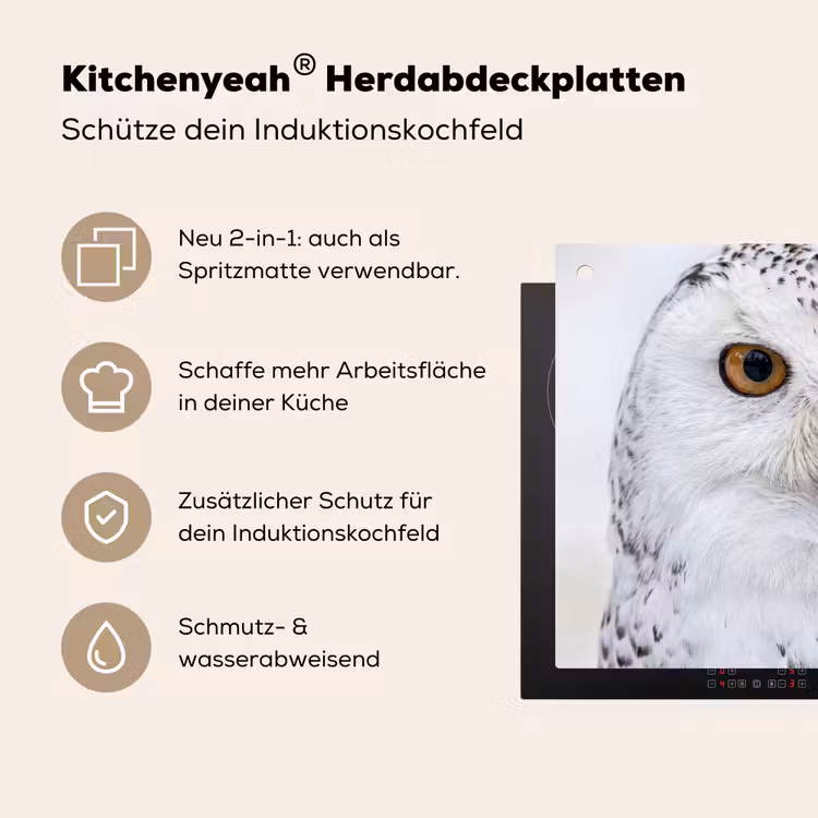 Sneeuwuil - Oog - Wildlife - Wit Inductie beschemer met haakjes klein -ky-usp-de