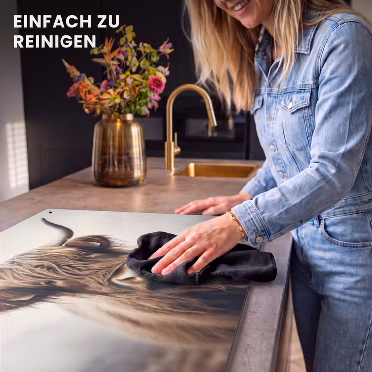 2-in-1 Herdabdeckplatte & Spritzschutz - Schottische Highlander - Hörner - Landschaft - Schotse hooglander - Hoorns - Landschap Inductie beschemer met haakjes klein
