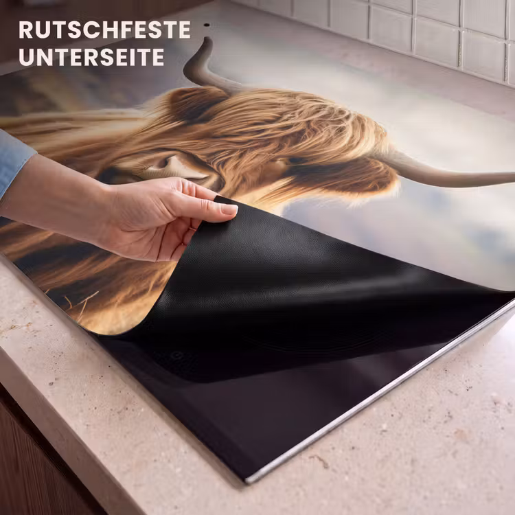 2-in-1 Herdabdeckplatte & Spritzschutz - Schottische Highlander - Landschaft - Tier - Schotse hooglander - Landschap - Dier Inductie beschemer met haakjes klein