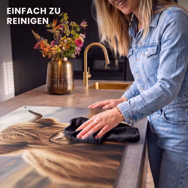 2-in-1 Herdabdeckplatte & Spritzschutz - Schottische Highlander - Landschaft - Tier - Schotse hooglander - Landschap - Dier Inductie beschemer met haakjes klein