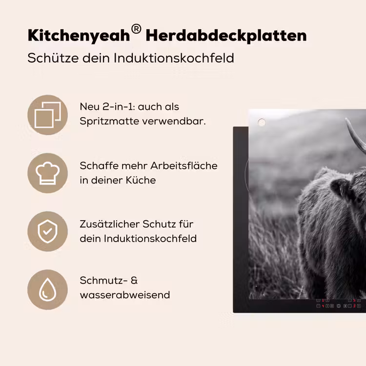 Schotse hooglander - Kalf - Zwart - Wit Inductie beschemer met haakjes klein -ky-usp-de