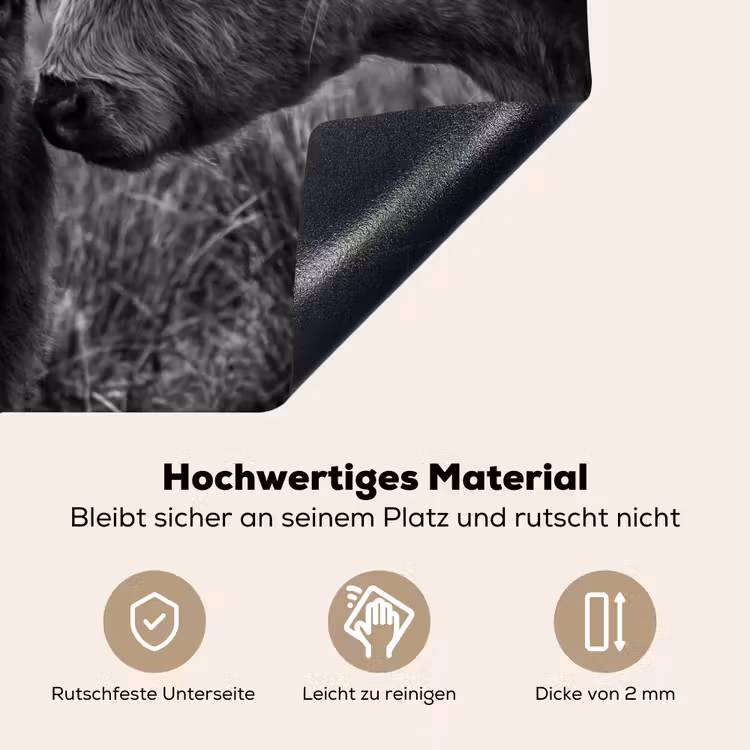 Schotse hooglander - Kalf - Zwart - Wit Inductie beschemer met haakjes klein -ky-onderkant-de