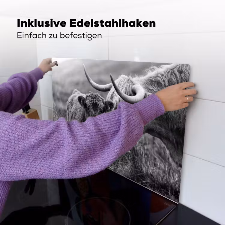 Schotse hooglander - Kalf - Zwart - Wit Inductie beschemer met haakjes klein -ky-ophangen-de