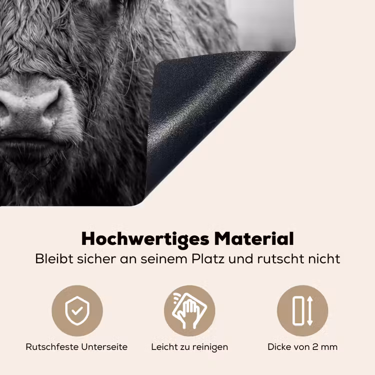 Schotse hooglander - Zwart - Wit - Gras Inductie beschemer met haakjes klein -ky-onderkant-de