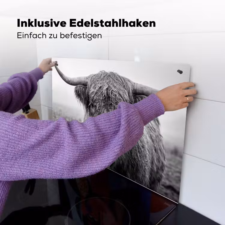 Schotse hooglander - Zwart - Wit - Gras Inductie beschemer met haakjes klein -ky-ophangen-de