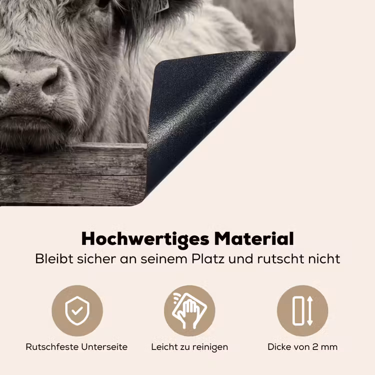 Schotse hooglander - Zwart - Wit - Hout Inductie beschemer met haakjes klein -ky-onderkant-de