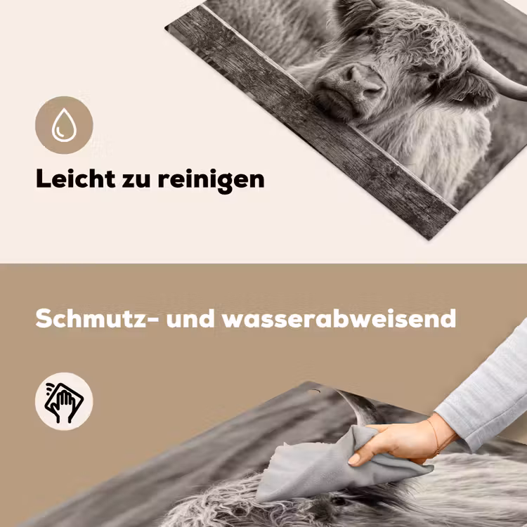 Schotse hooglander - Zwart - Wit - Hout Inductie beschemer met haakjes klein -ky-schoon-de
