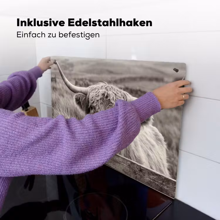 Schotse hooglander - Zwart - Wit - Hout Inductie beschemer met haakjes klein -ky-ophangen-de