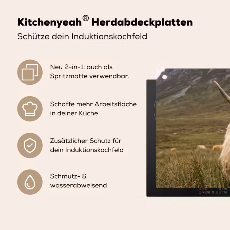Schotse hooglander - Bergen - Grasveld Inductie beschemer met haakjes klein -ky-usp-de