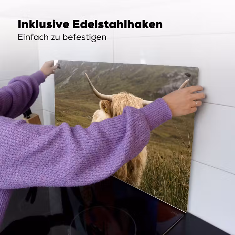 Schotse hooglander - Bergen - Grasveld Inductie beschemer met haakjes klein -ky-ophangen-de