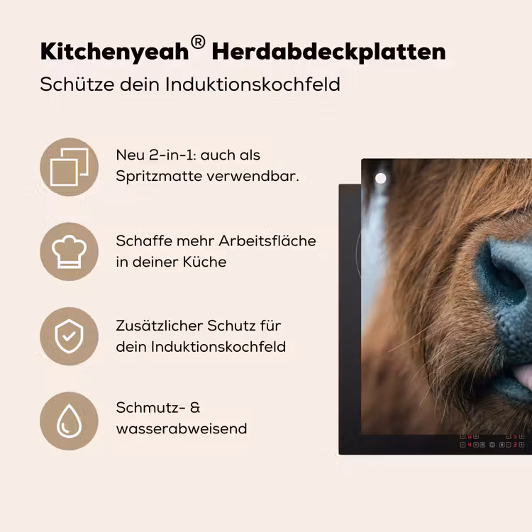 Schotse hooglander - Neus - Bruin Inductie beschemer met haakjes klein -ky-usp-de