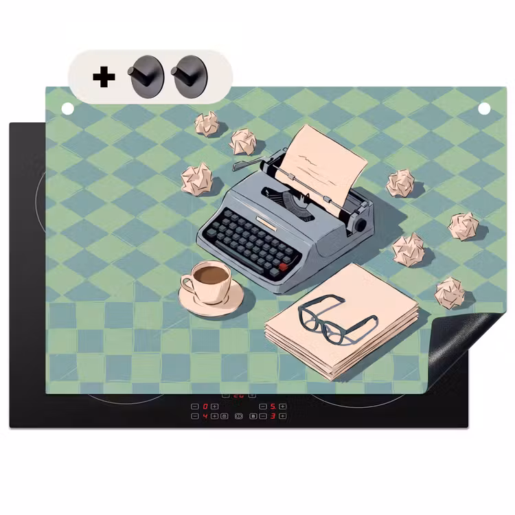 Typemachine - Kantoor - Vintage - Illustratie - Groen Inductie beschemer met haakjes klein -3d