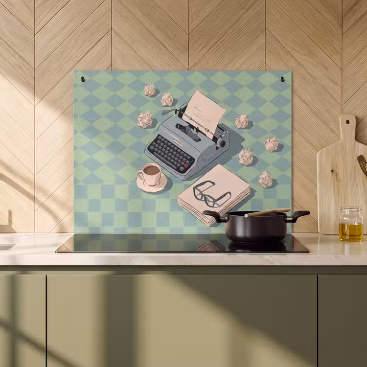 Typemachine - Kantoor - Vintage - Illustratie - Groen Inductie beschemer met haakjes klein -sfeer2