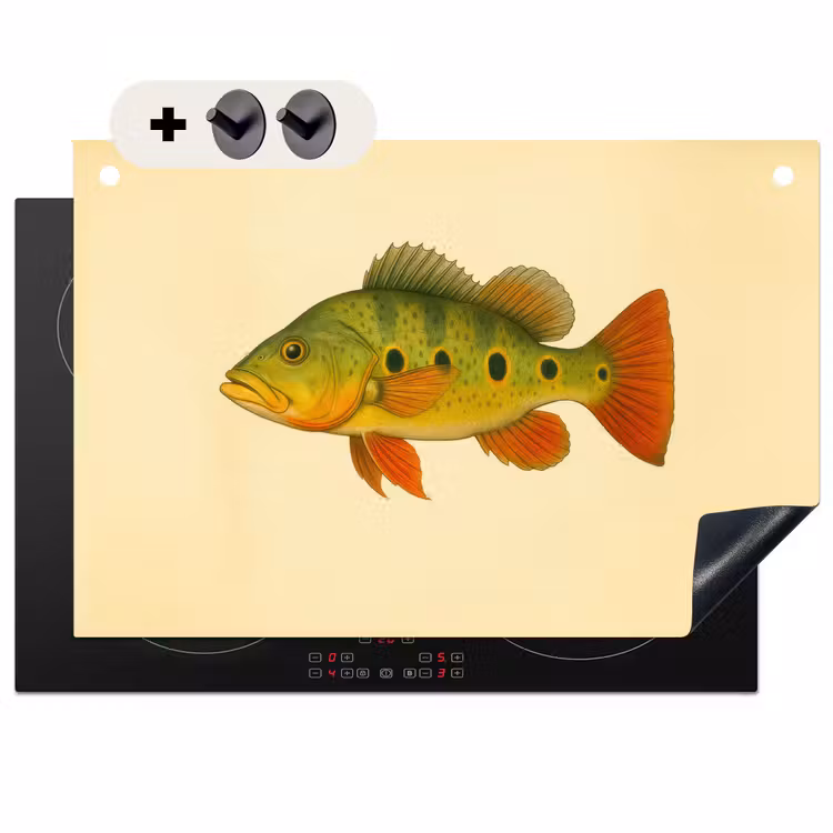 2-in-1 Herdabdeckplatte & Spritzschutz - Schuppen - Fisch - Grün - Illustration - Schubben - Vis - Groen - Illustratie Inductie beschemer met haakjes klein