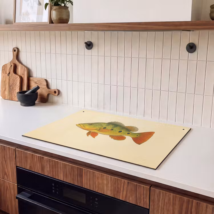 2-in-1 Herdabdeckplatte & Spritzschutz - Schuppen - Fisch - Grün - Illustration - Schubben - Vis - Groen - Illustratie Inductie beschemer met haakjes klein