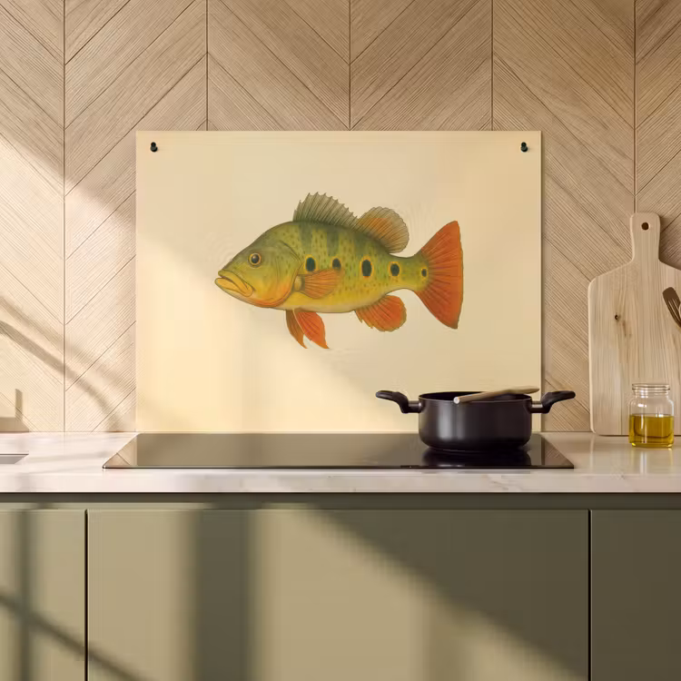 2-in-1 Herdabdeckplatte & Spritzschutz - Schuppen - Fisch - Grün - Illustration - Schubben - Vis - Groen - Illustratie Inductie beschemer met haakjes klein