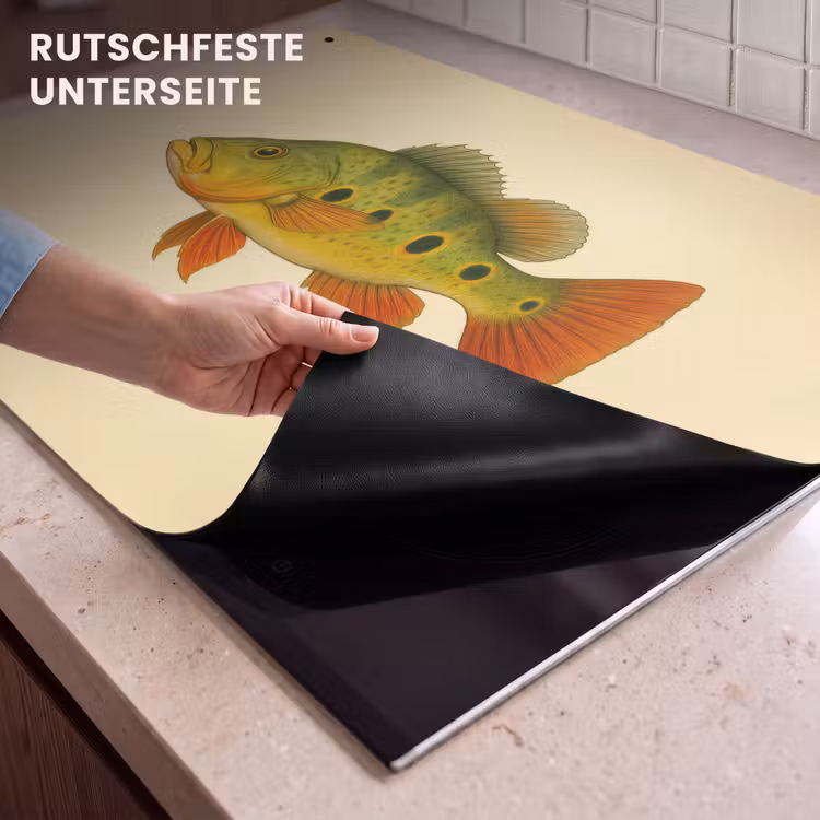 2-in-1 Herdabdeckplatte & Spritzschutz - Schuppen - Fisch - Grün - Illustration - Schubben - Vis - Groen - Illustratie Inductie beschemer met haakjes klein