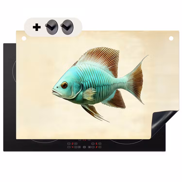2-in-1 Herdabdeckplatte & Spritzschutz - Schuppen - Fisch - Minze - Minimalistisch — 1