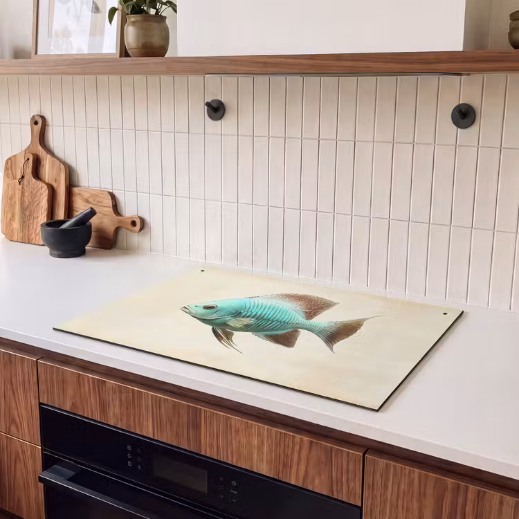 2-in-1 Herdabdeckplatte & Spritzschutz - Schuppen - Fisch - Minze - Minimalistisch — 2