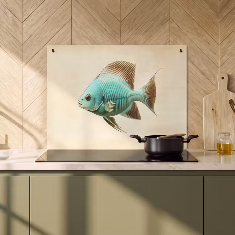 2-in-1 Herdabdeckplatte & Spritzschutz - Schuppen - Fisch - Minze - Minimalistisch — 3