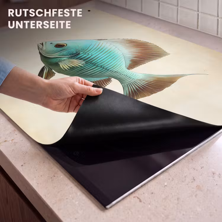 2-in-1 Herdabdeckplatte & Spritzschutz - Schuppen - Fisch - Minze - Minimalistisch — 4