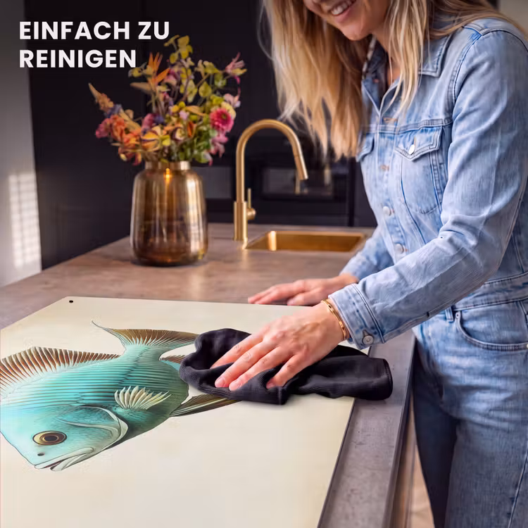 2-in-1 Herdabdeckplatte & Spritzschutz - Schuppen - Fisch - Minze - Minimalistisch — 5