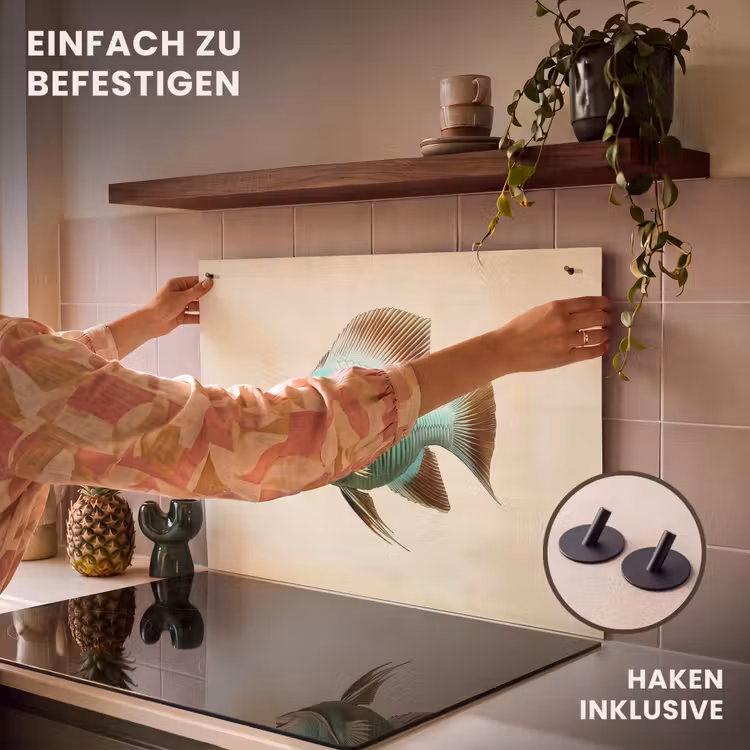 2-in-1 Herdabdeckplatte & Spritzschutz - Schuppen - Fisch - Minze - Minimalistisch — 7