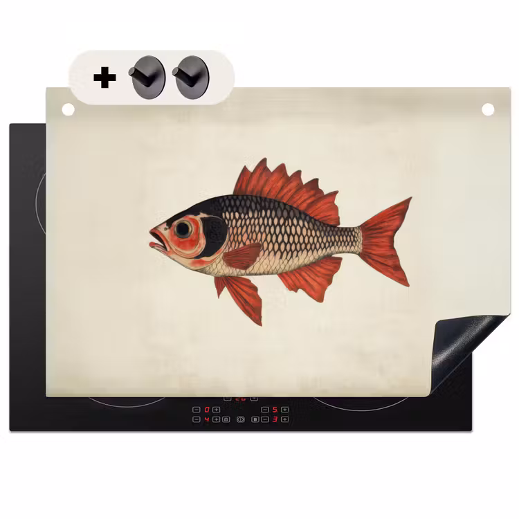2-in-1 Herdabdeckplatte & Spritzschutz - Schuppen - Rot - Fisch - Flossen - Schubben - Rood - Vis - Vinnen Inductie beschemer met haakjes klein