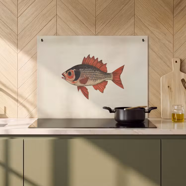 2-in-1 Herdabdeckplatte & Spritzschutz - Schuppen - Rot - Fisch - Flossen - Schubben - Rood - Vis - Vinnen Inductie beschemer met haakjes klein