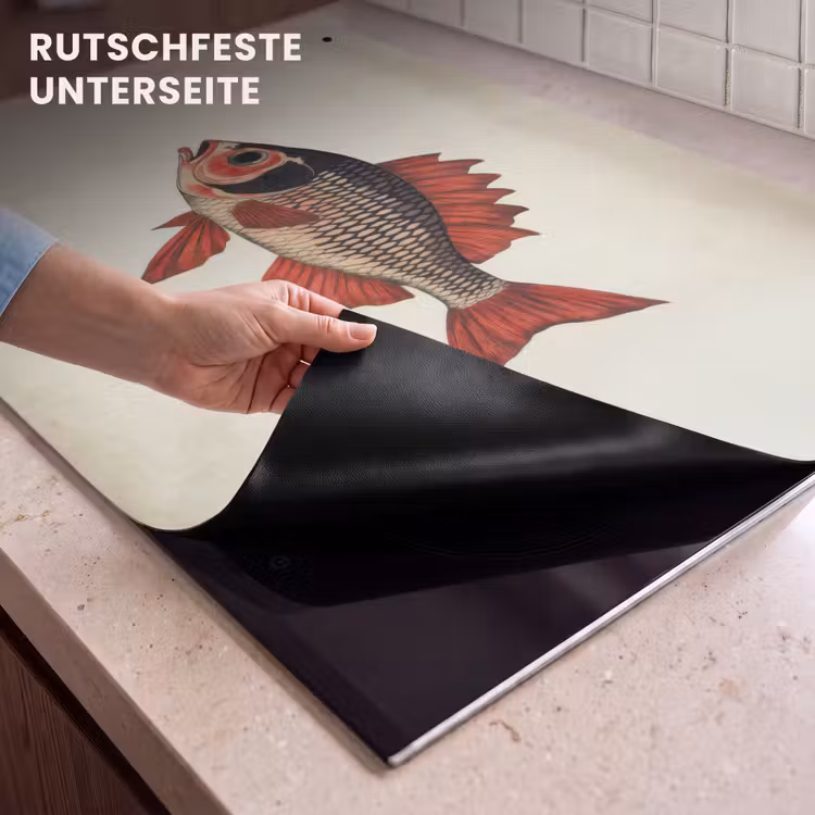 2-in-1 Herdabdeckplatte & Spritzschutz - Schuppen - Rot - Fisch - Flossen - Schubben - Rood - Vis - Vinnen Inductie beschemer met haakjes klein