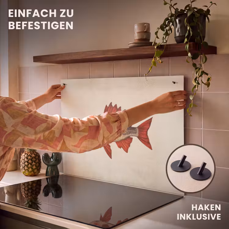 2-in-1 Herdabdeckplatte & Spritzschutz - Schuppen - Rot - Fisch - Flossen - Schubben - Rood - Vis - Vinnen Inductie beschemer met haakjes klein