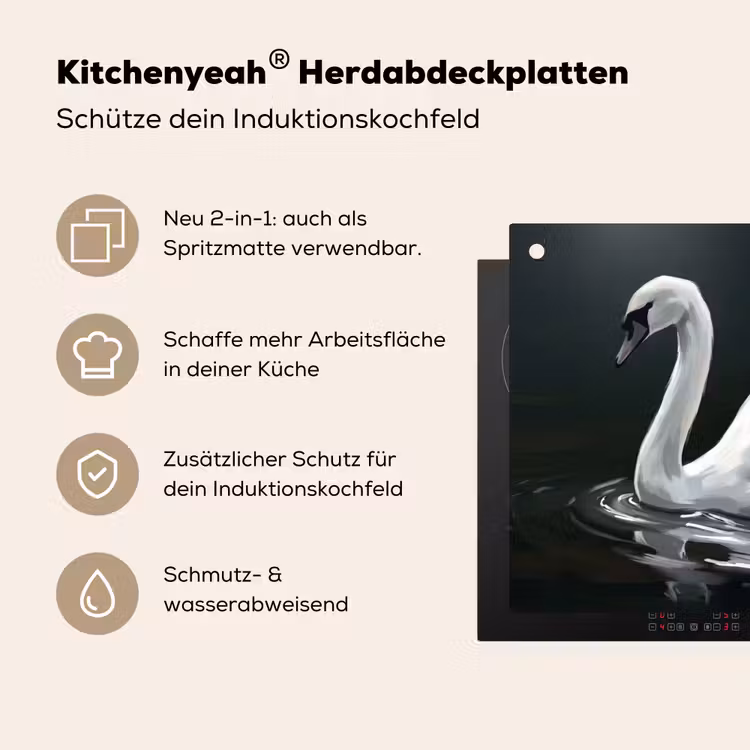 Zwaan - Water - Natuur - Realistisch - Wit Inductie beschemer met haakjes klein -ky-usp-de