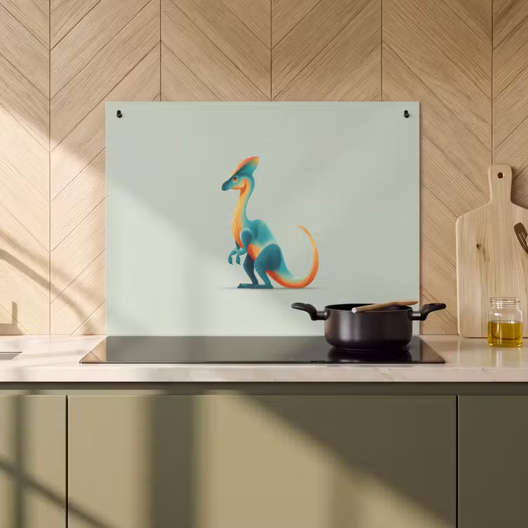 2-in-1 Herdabdeckplatte & Spritzschutz - Schwanz - Dino - Minimalistisch - Blau - Staart - Dino - Minimalistisch - Blauw Inductie beschemer met haakjes klein