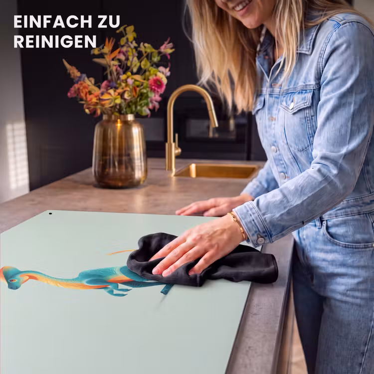 2-in-1 Herdabdeckplatte & Spritzschutz - Schwanz - Dino - Minimalistisch - Blau - Staart - Dino - Minimalistisch - Blauw Inductie beschemer met haakjes klein