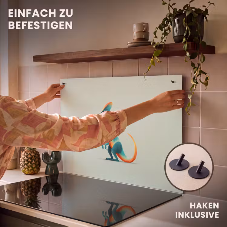 2-in-1 Herdabdeckplatte & Spritzschutz - Schwanz - Dino - Minimalistisch - Blau - Staart - Dino - Minimalistisch - Blauw Inductie beschemer met haakjes klein