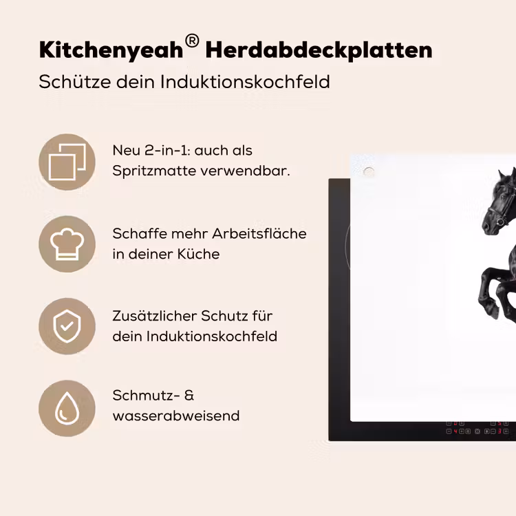 Zwart - Paard - Portret Inductie beschemer met haakjes klein -ky-usp-de