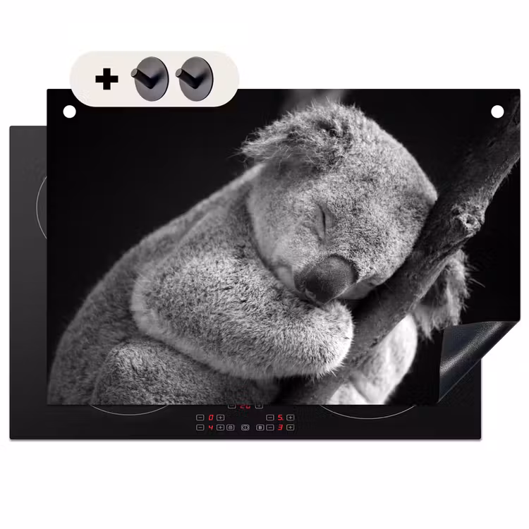 2-in-1 Herdabdeckplatte & Spritzschutz - Schwarz - Weiß - Koala - Zwart - Wit - Koala Inductie beschemer met haakjes klein