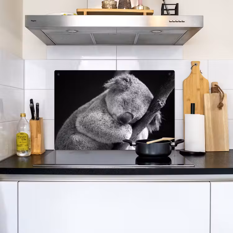 2-in-1 Herdabdeckplatte & Spritzschutz - Schwarz - Weiß - Koala - Zwart - Wit - Koala Inductie beschemer met haakjes klein
