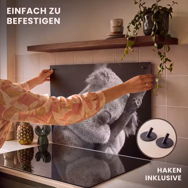 2-in-1 Herdabdeckplatte & Spritzschutz - Schwarz - Weiß - Koala - Zwart - Wit - Koala Inductie beschemer met haakjes klein