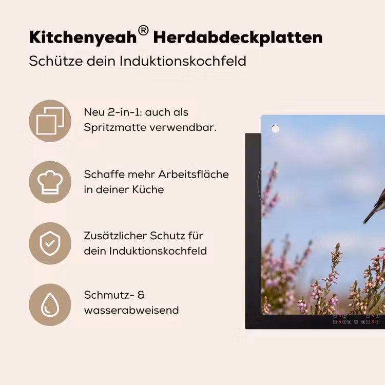 Roodborsttapuit - Heide - Paars - Natuur - Sfeervol Inductie beschemer met haakjes klein -ky-usp-de