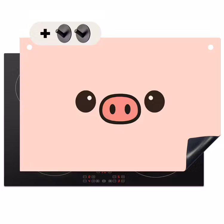 2-in-1 Herdabdeckplatte & Spritzschutz - Schwein - Rosa - Minimalistisch - Varken - Roze - Minimalistisch Inductie beschemer met haakjes klein